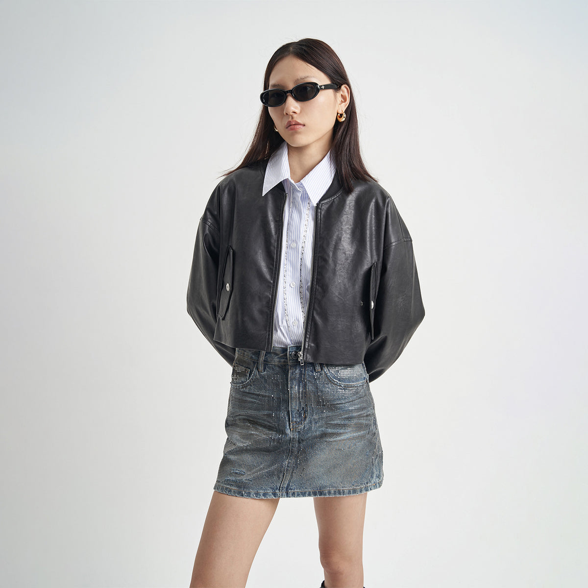 Black Pu Jacket Zipper Coat