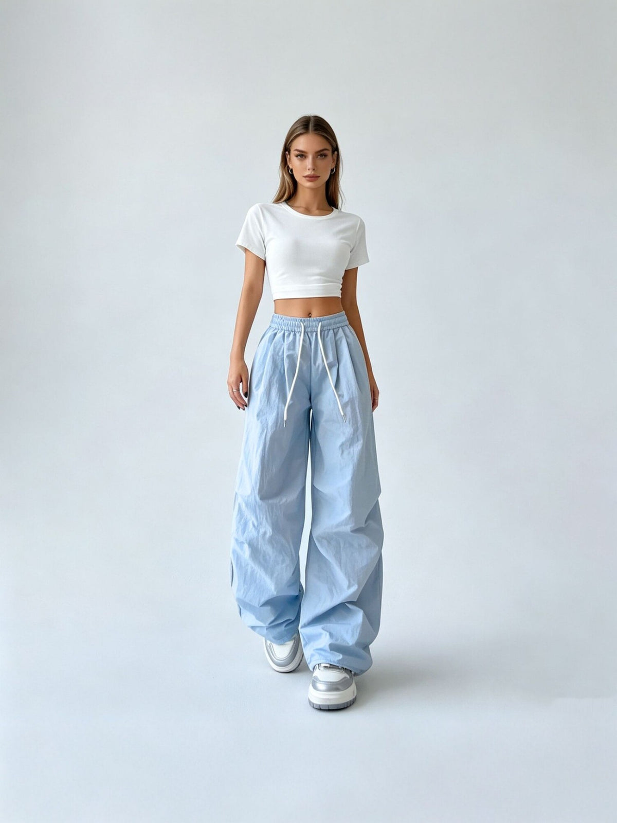 Drawstring Elastic-Waist Wide-Leg Pants