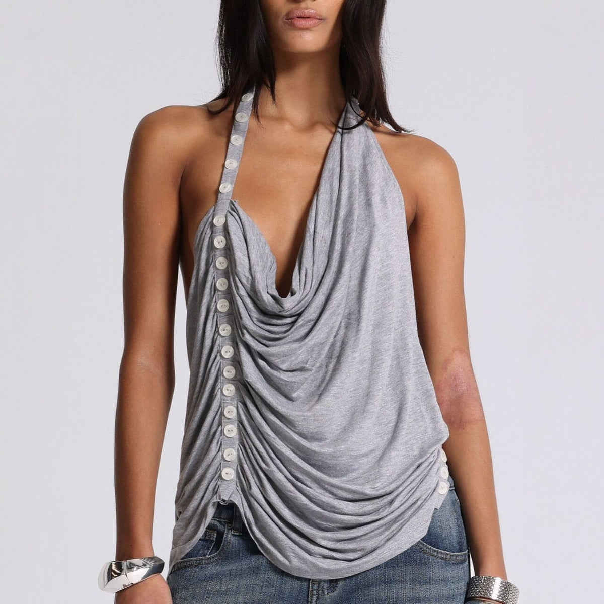 Backless Irregularly Pleated Halter Top