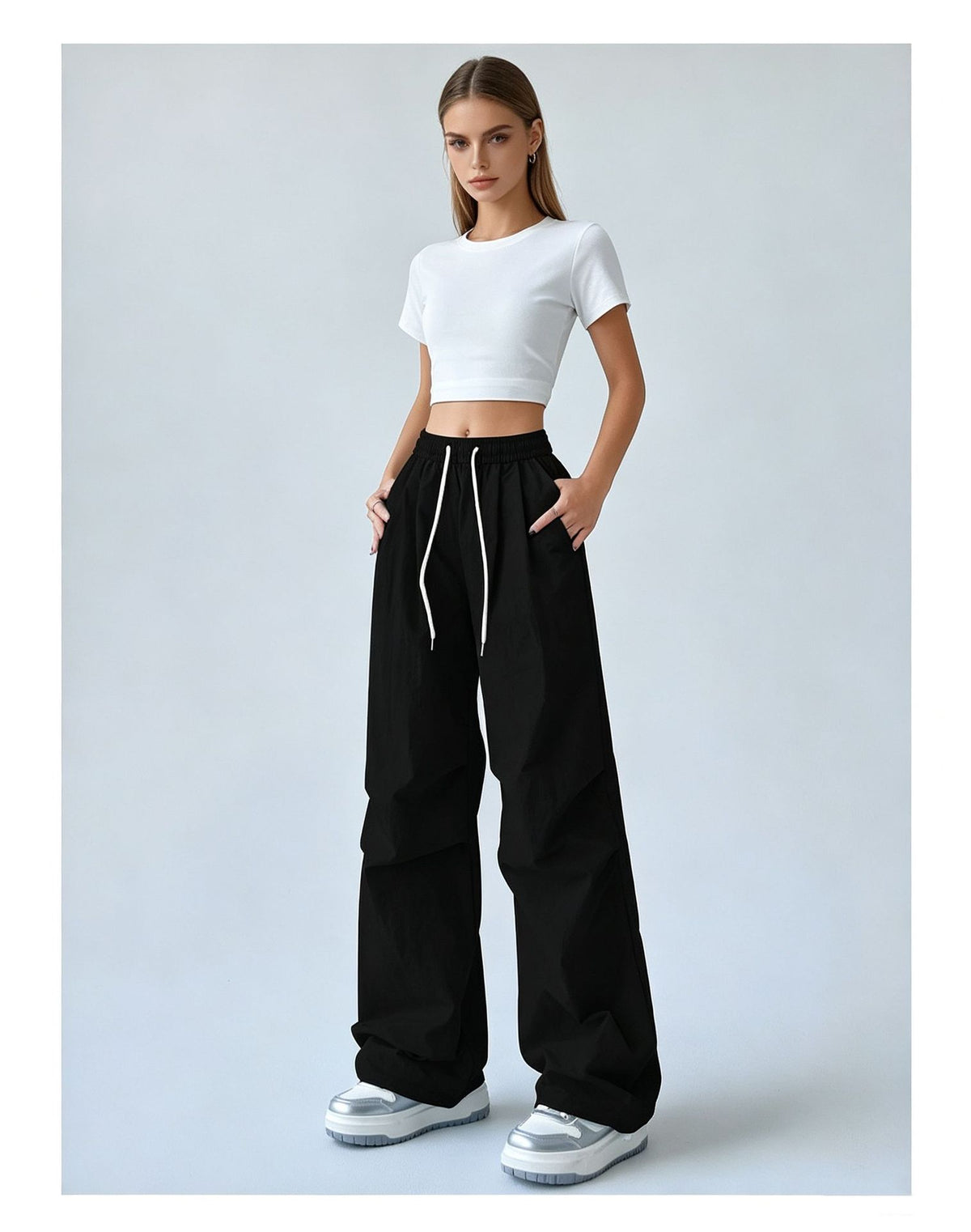 Drawstring Elastic-Waist Wide-Leg Pants