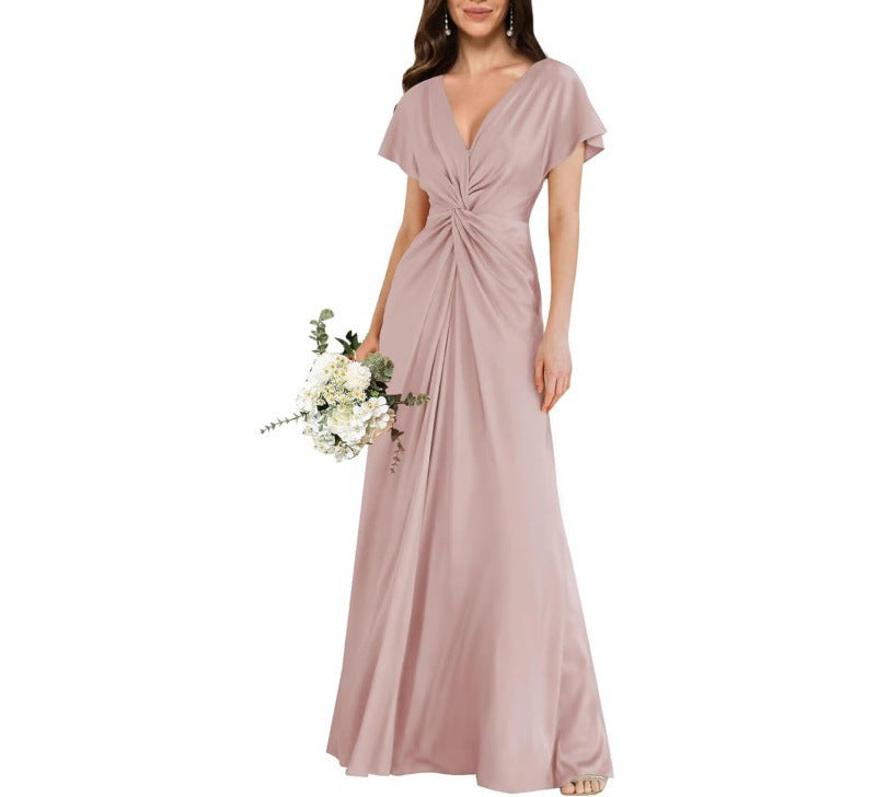 Elegant Contrast-Panel Tie-Waist A-Line Dress