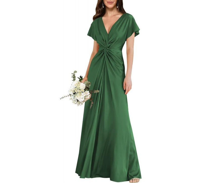 Elegant Contrast-Panel Tie-Waist A-Line Dress