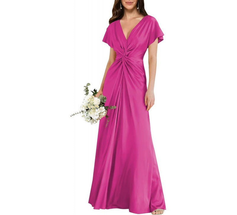 Elegant Contrast-Panel Tie-Waist A-Line Dress