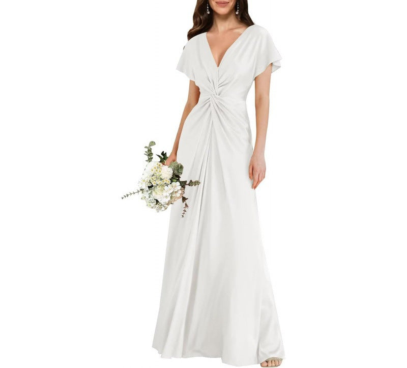 Elegant Contrast-Panel Tie-Waist A-Line Dress