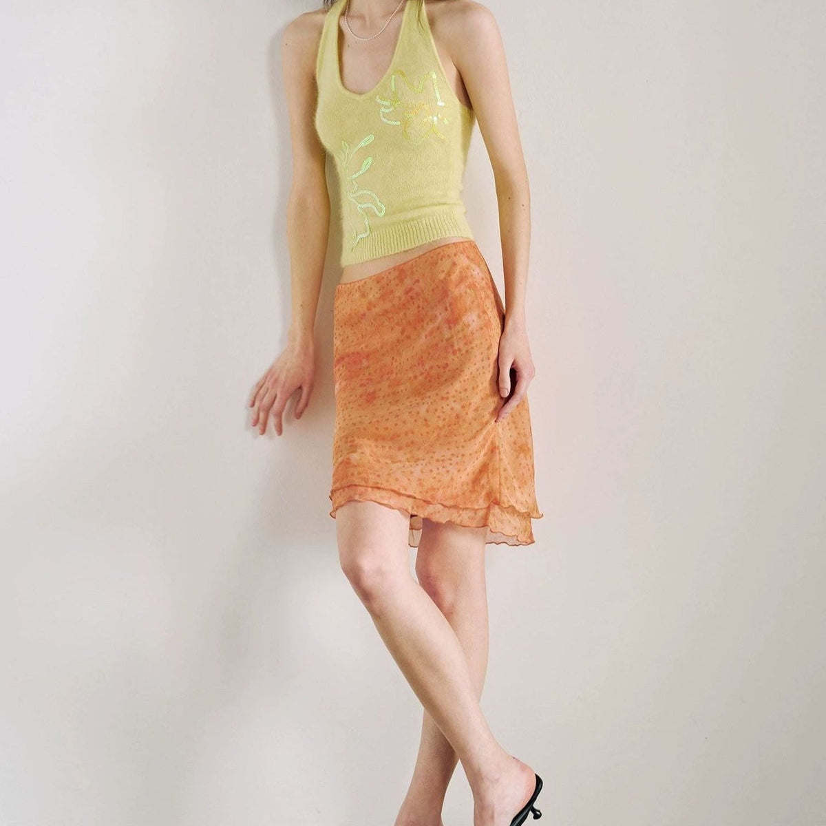 Orange Print Summer Low Waist Skirt