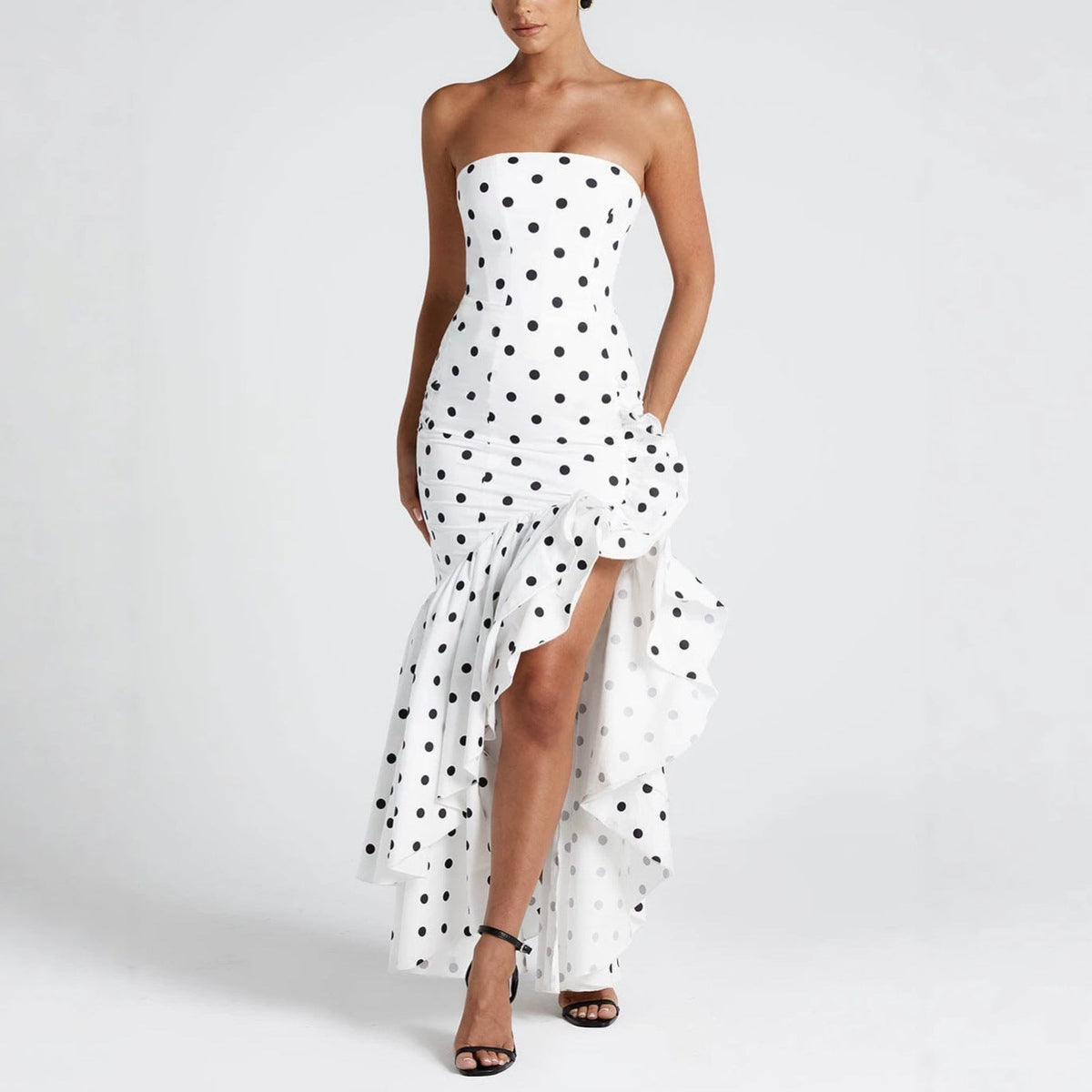 Strapless High-Low Ruffle Mermaid Evening Dress