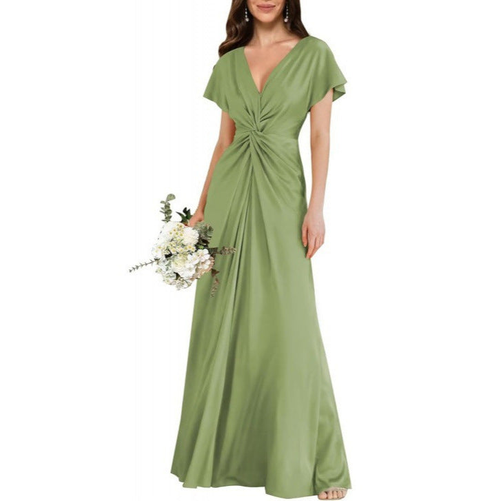 Elegant Contrast-Panel Tie-Waist A-Line Dress