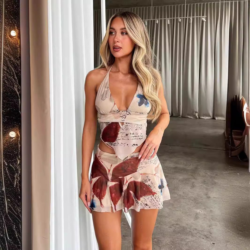 Women's Fashion Mesh Print Suit