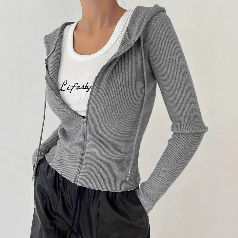 Slim-fit Zipper Hooded Coat