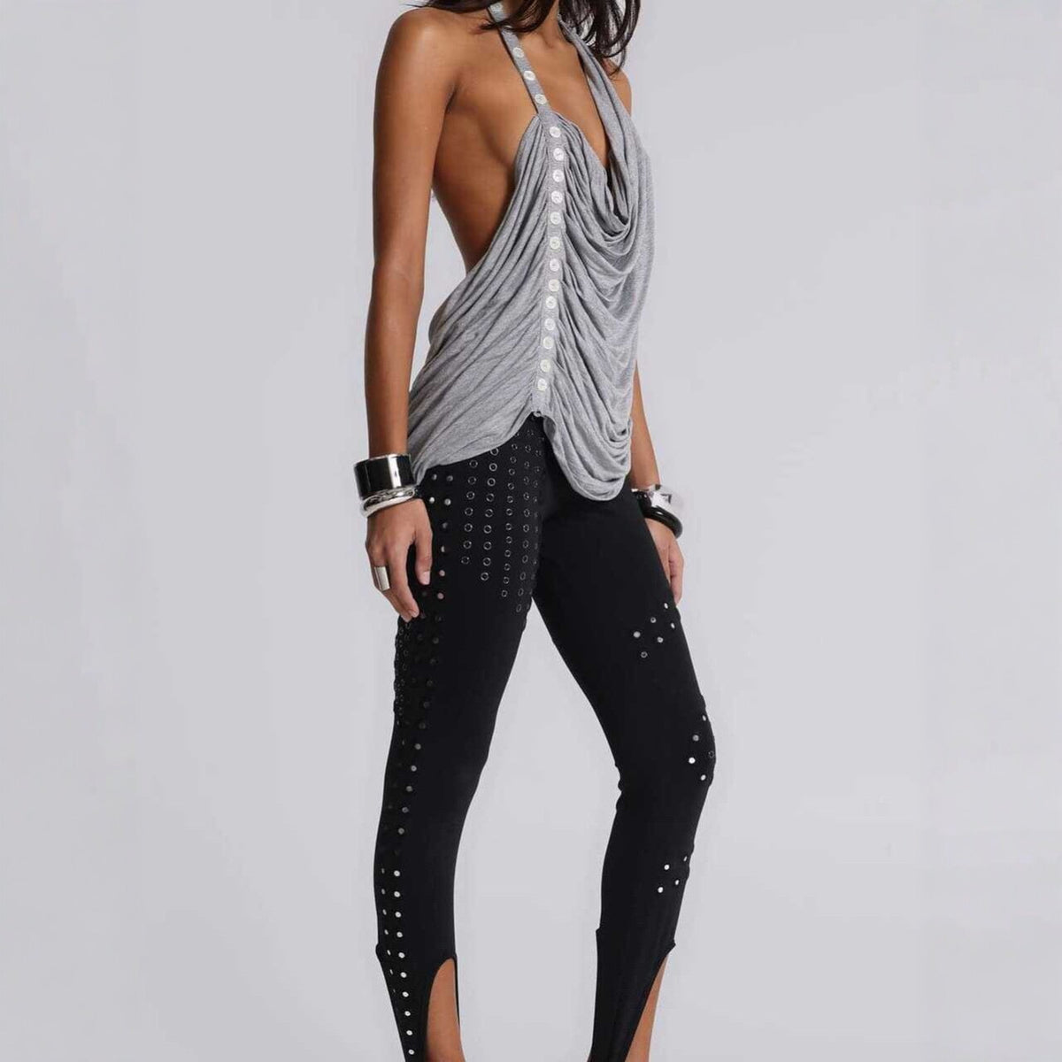 Backless Irregularly Pleated Halter Top