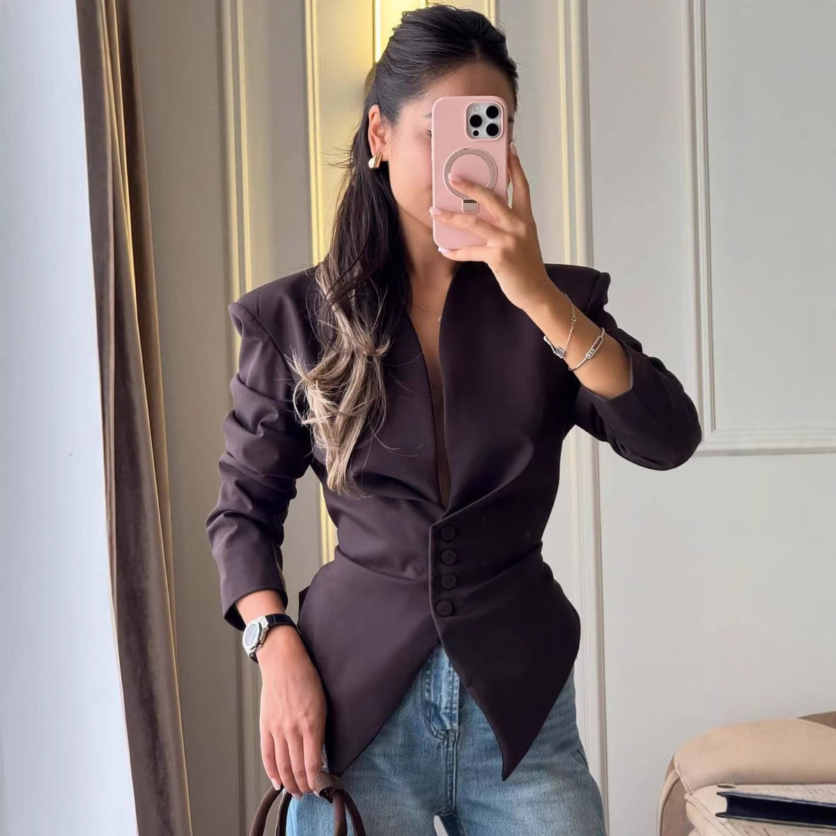 Tailored Peplum Blazer with Pointed Hem
