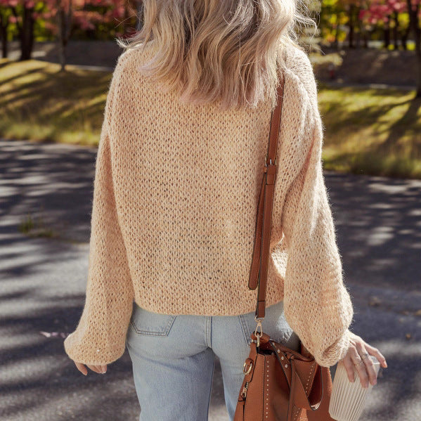 Cinnamon Hollow-Out V-Neck Relaxed Cardigan