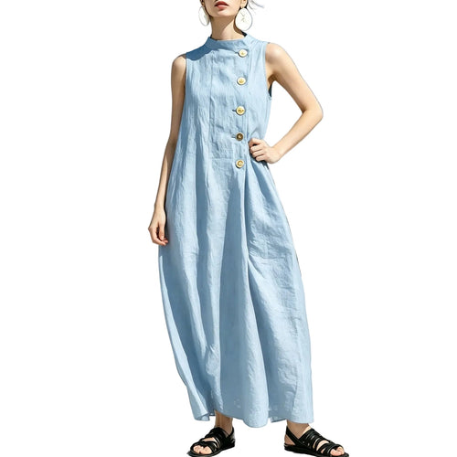 Sleeveless Button-Front Relaxed Maxi Dress