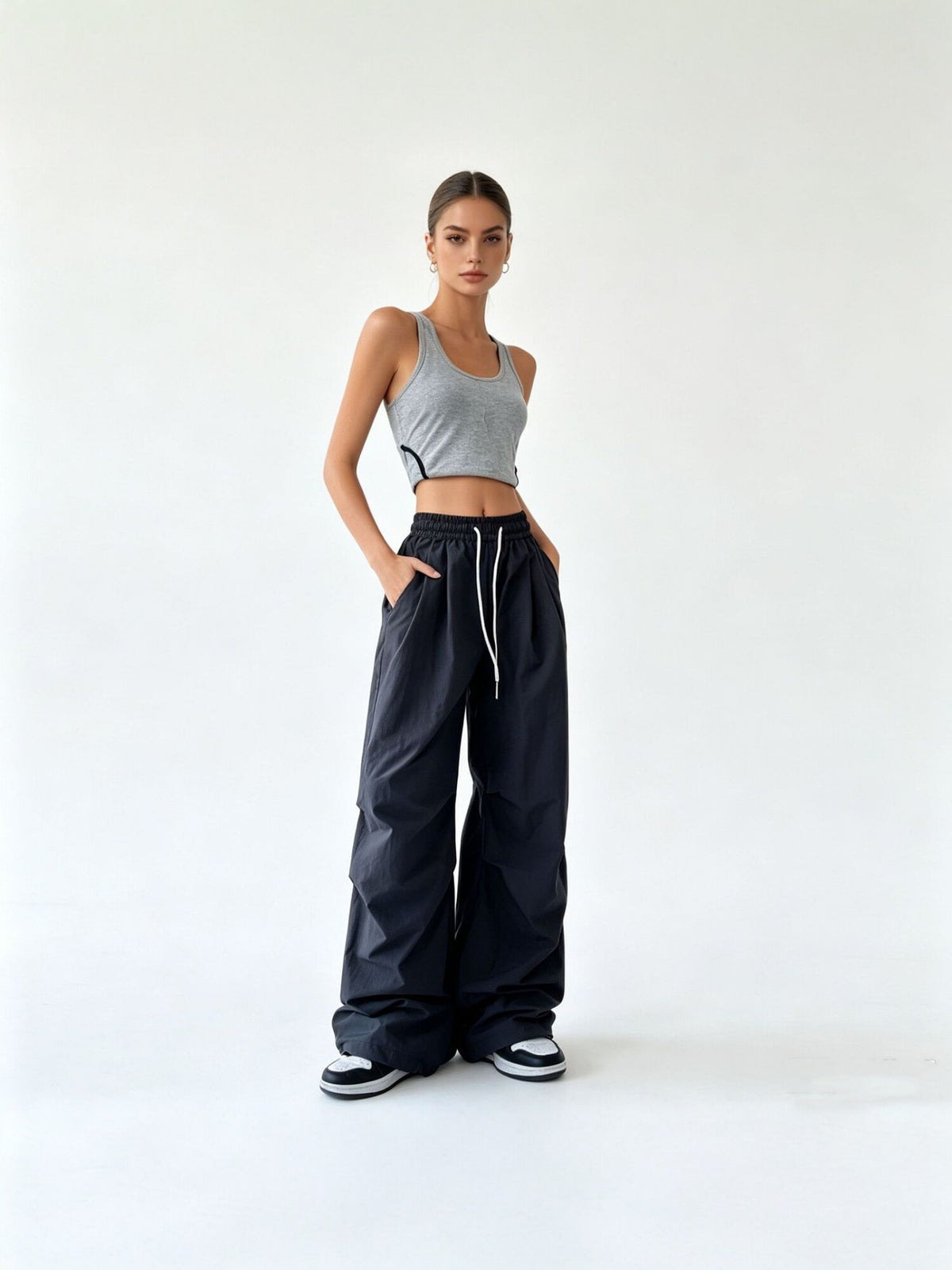 Drawstring Elastic-Waist Wide-Leg Pants