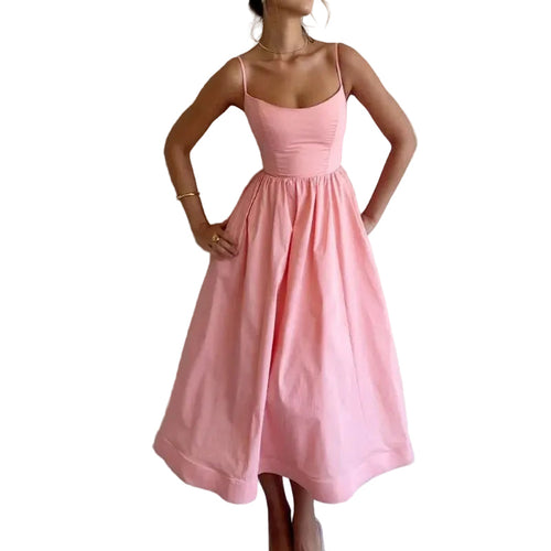 Square-Neck Spaghetti-Strap A-Line Midi Dress