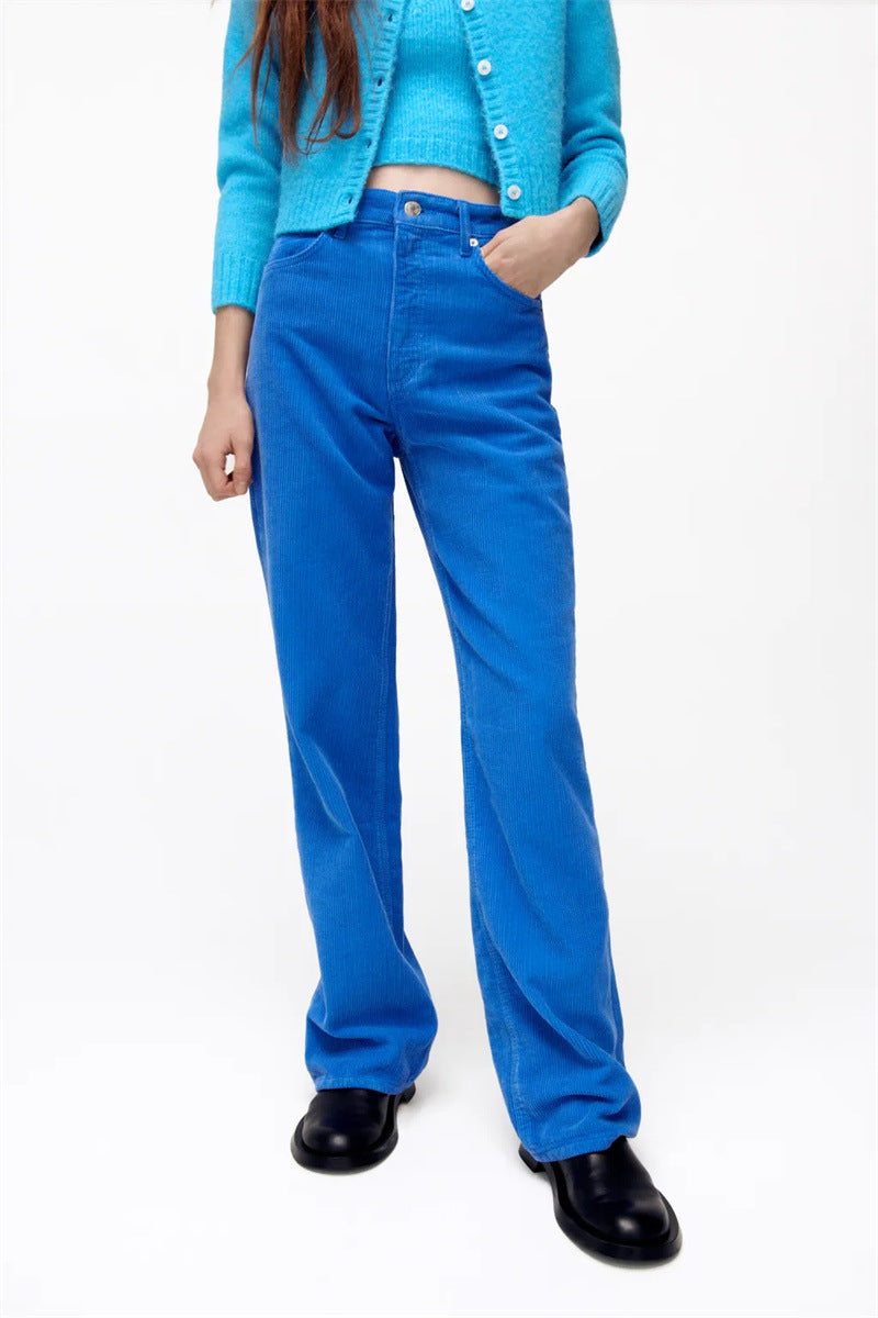 High Waist Corduroy Wide Leg Floor Length Pants