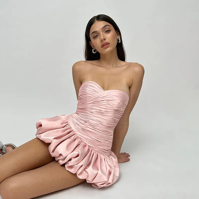 Summer Sheer Elegant Solid-color Strapless Slip Dress