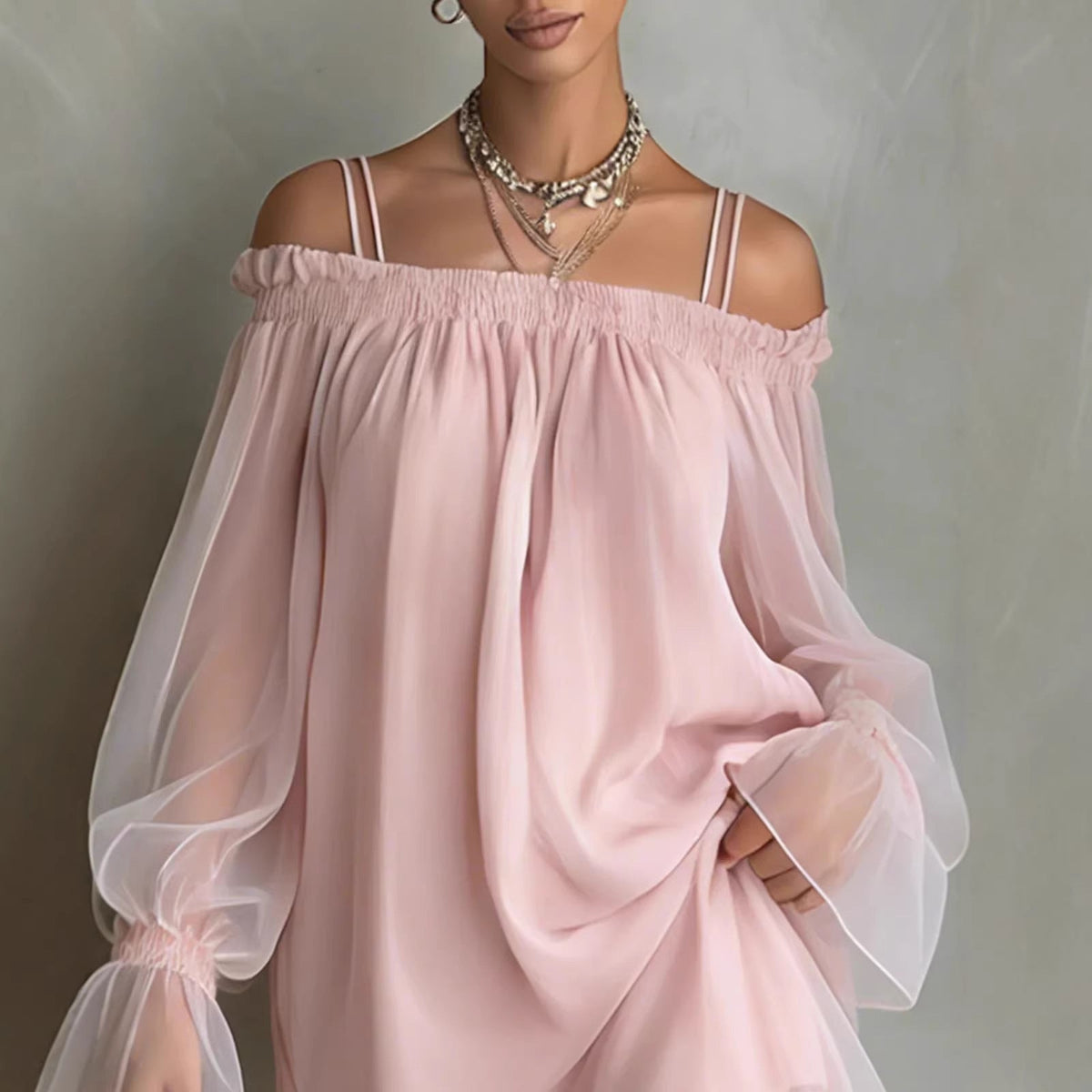Pink Asymmetric High-Waist Relaxed-Fit Maxi Dress