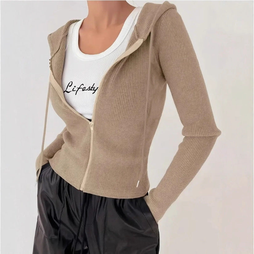 Slim-fit Zipper Hooded Coat