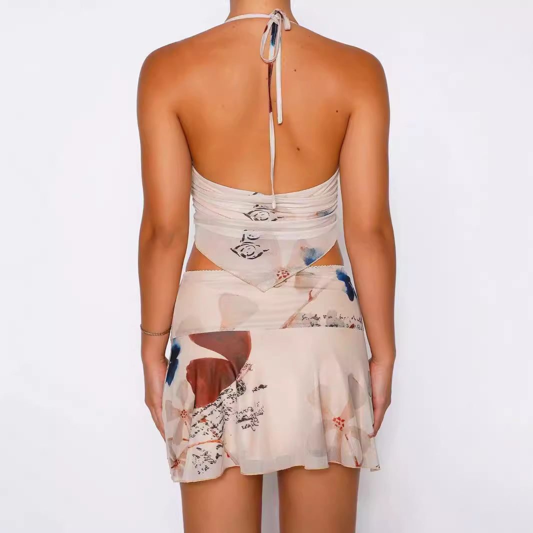 Women's Fashion Mesh Print Suit