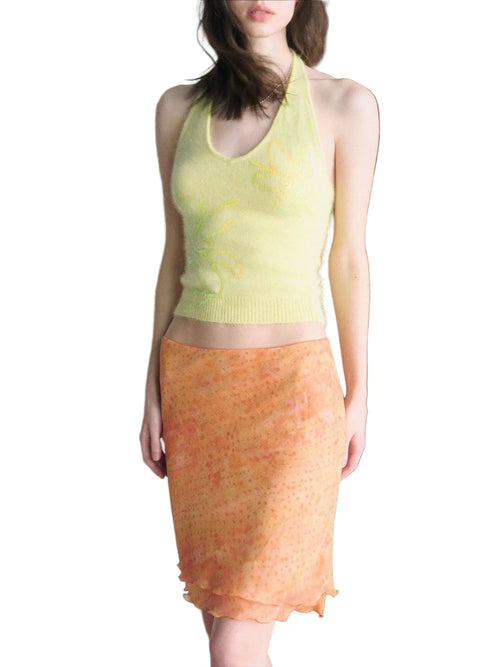 Orange Print Summer Low Waist Skirt