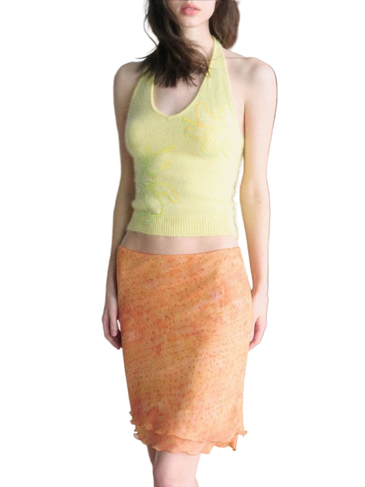 Orange Print Summer Low Waist Skirt