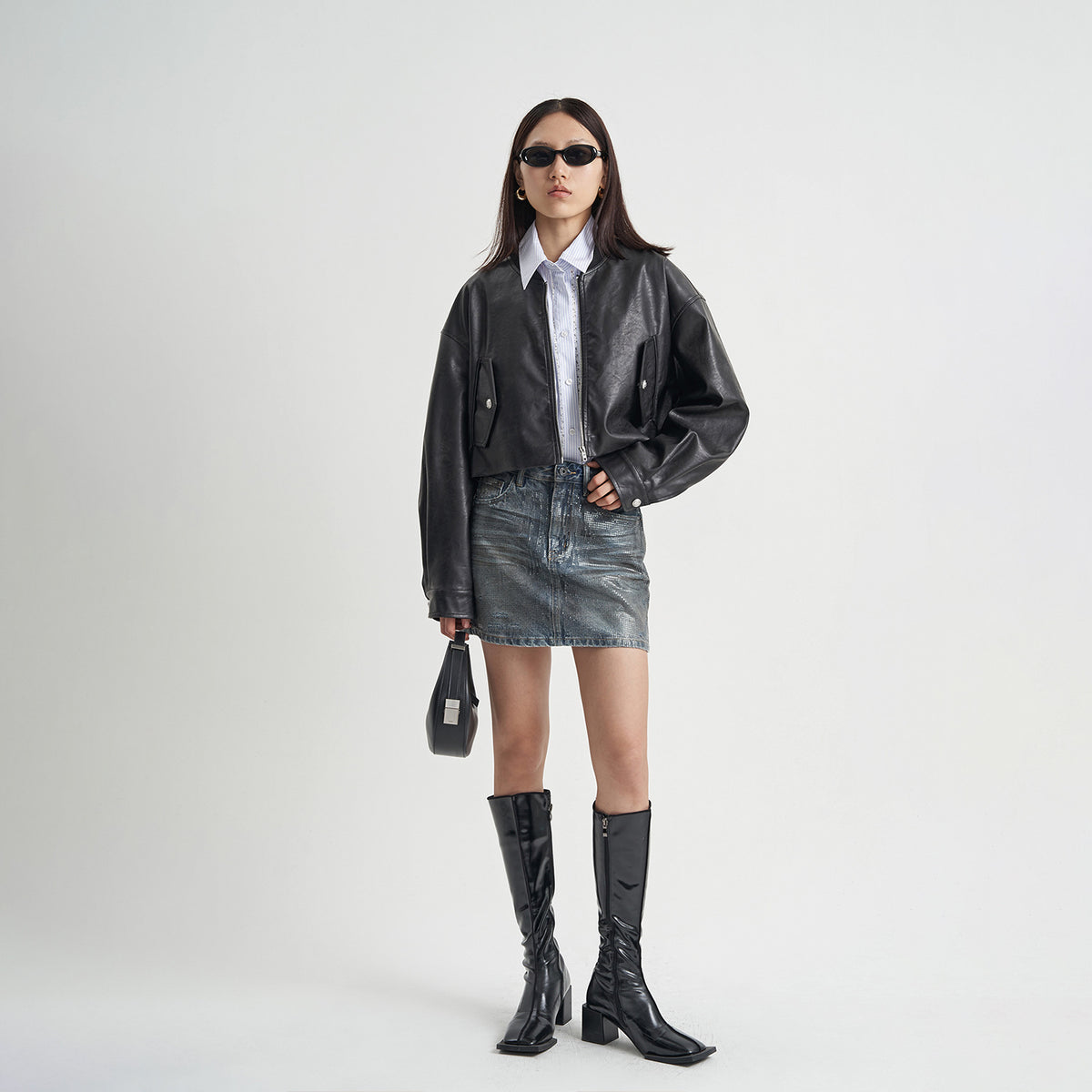 Black Pu Jacket Zipper Coat