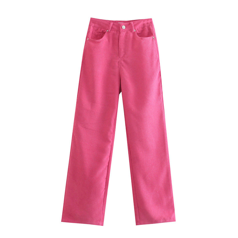 High Waist Corduroy Wide Leg Floor Length Pants