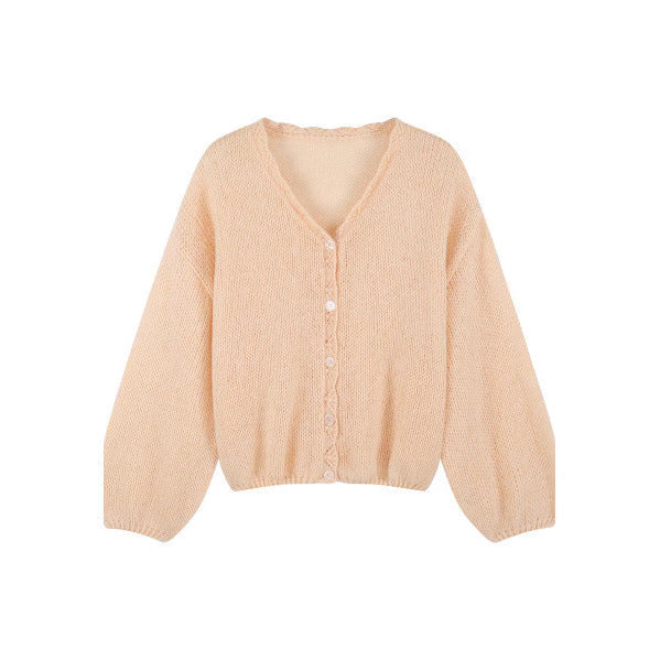Cinnamon Hollow-Out V-Neck Relaxed Cardigan