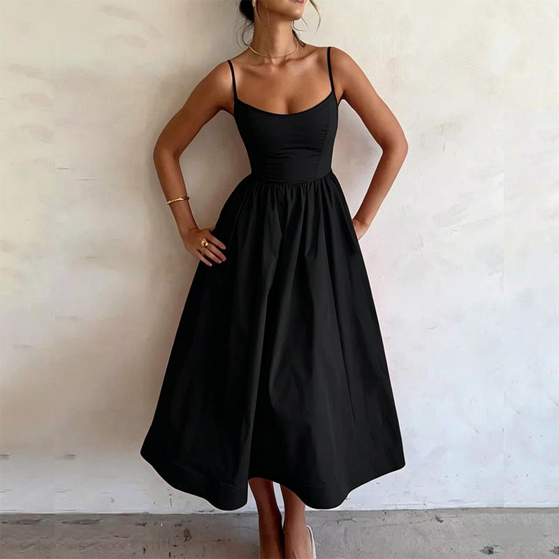 Square-Neck Spaghetti-Strap A-Line Midi Dress