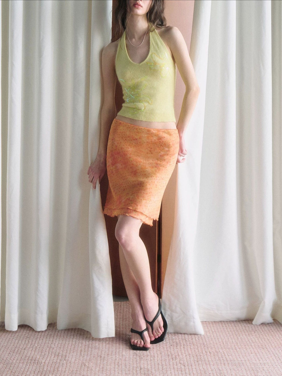 Orange Print Summer Low Waist Skirt