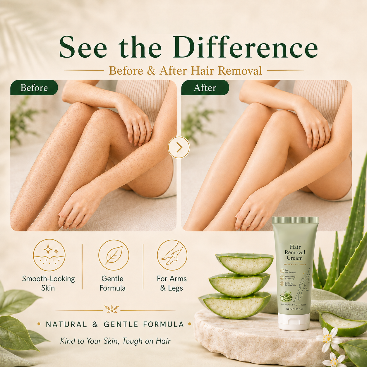 Sproforge ™ Natural Gentle Hair Removal Cream | For Women & Men, Sensitive Skin