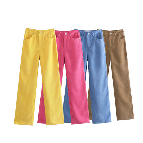 High Waist Corduroy Wide Leg Floor Length Pants