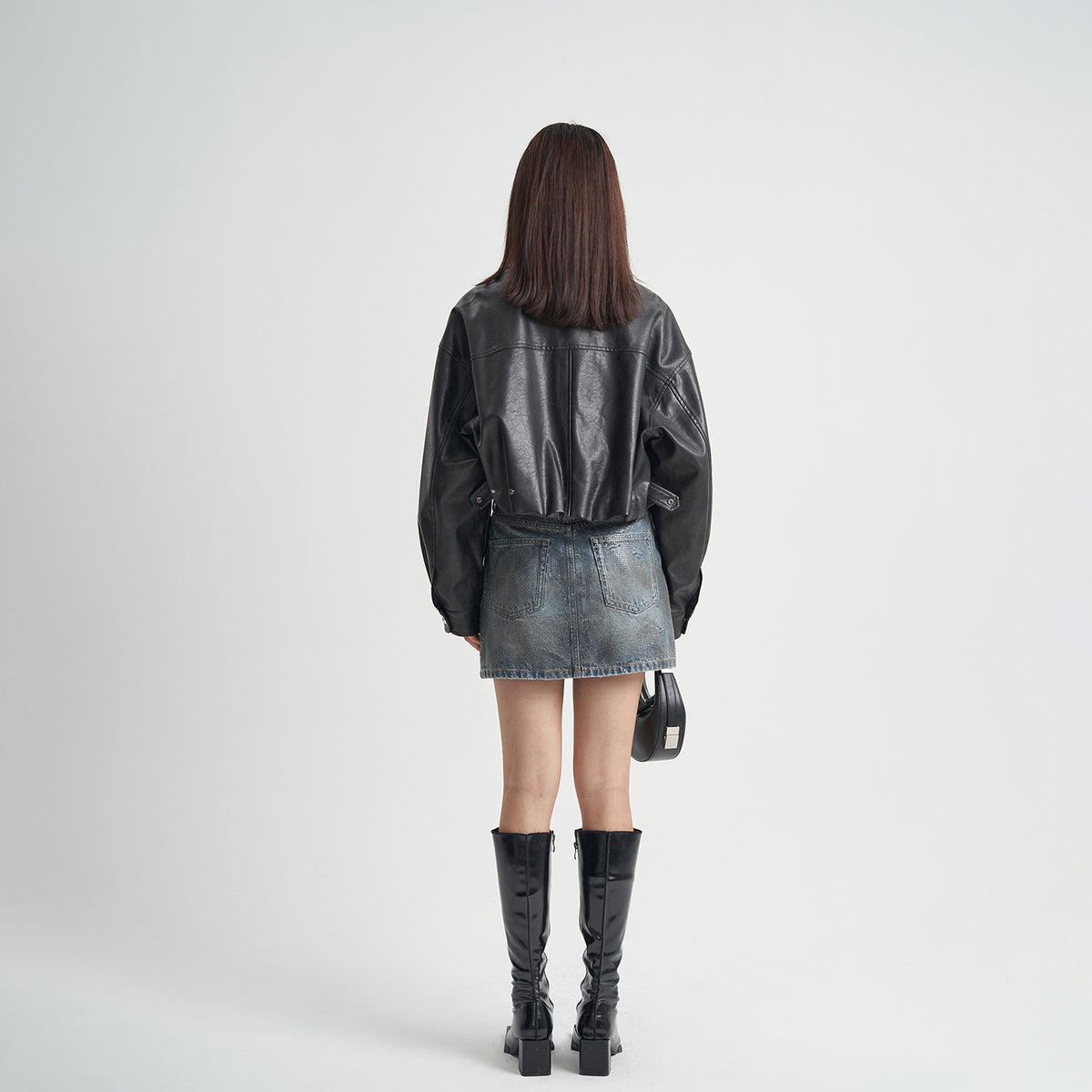 Black Pu Jacket Zipper Coat