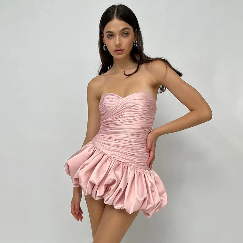 Summer Sheer Elegant Solid-color Strapless Slip Dress