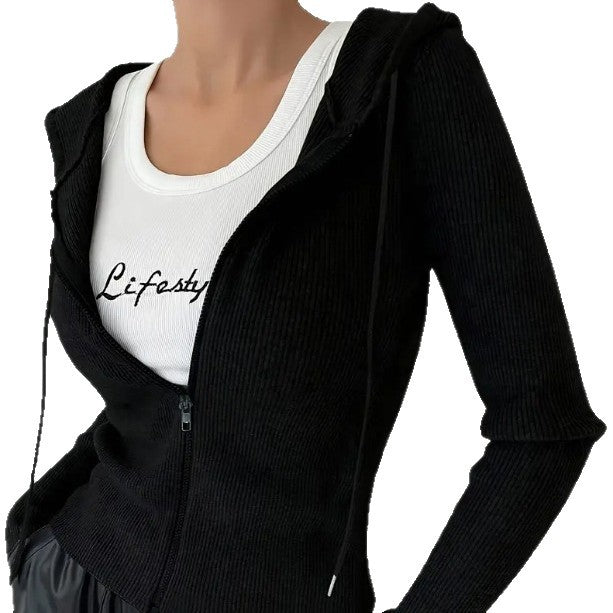 Slim-fit Zipper Hooded Coat