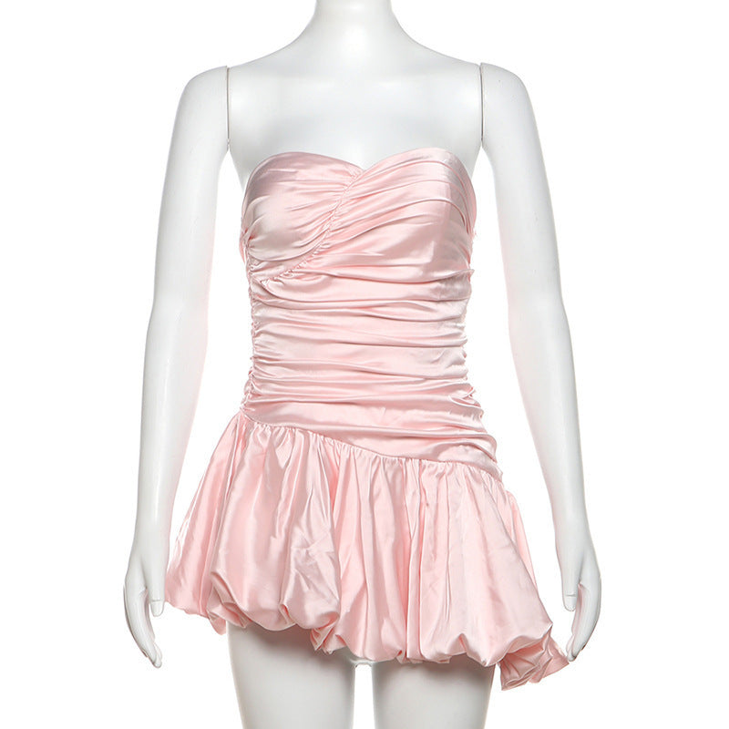 Summer Sheer Elegant Solid-color Strapless Slip Dress