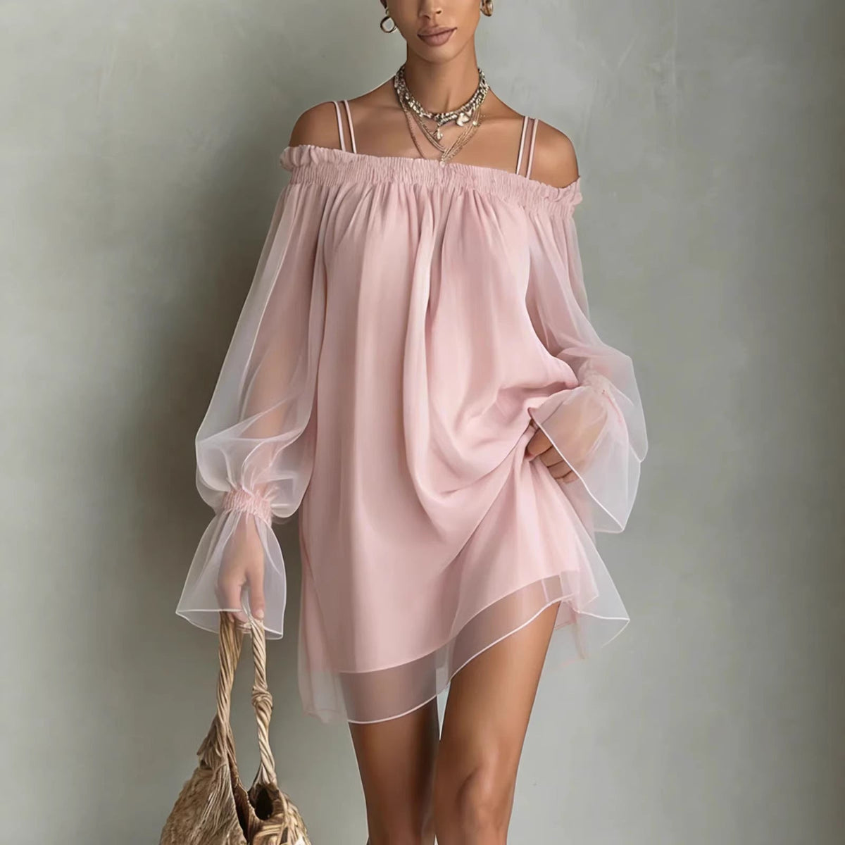 Pink Asymmetric High-Waist Relaxed-Fit Maxi Dress
