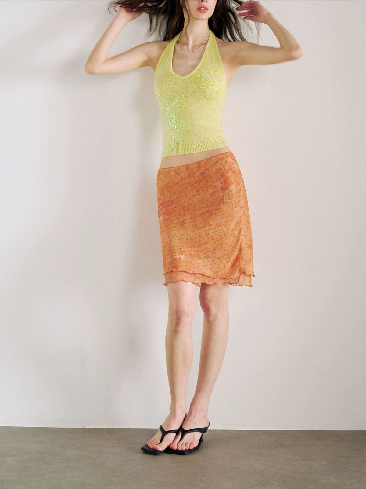 Orange Print Summer Low Waist Skirt