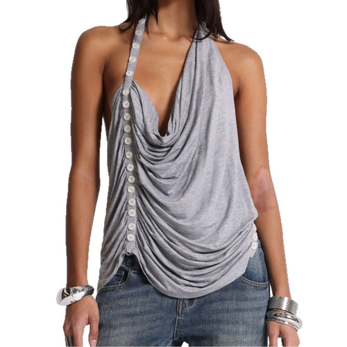 Backless Irregularly Pleated Halter Top