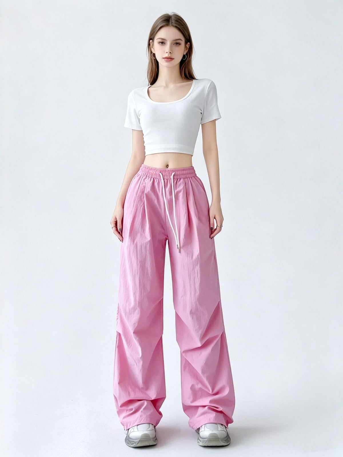 Drawstring Elastic-Waist Wide-Leg Pants