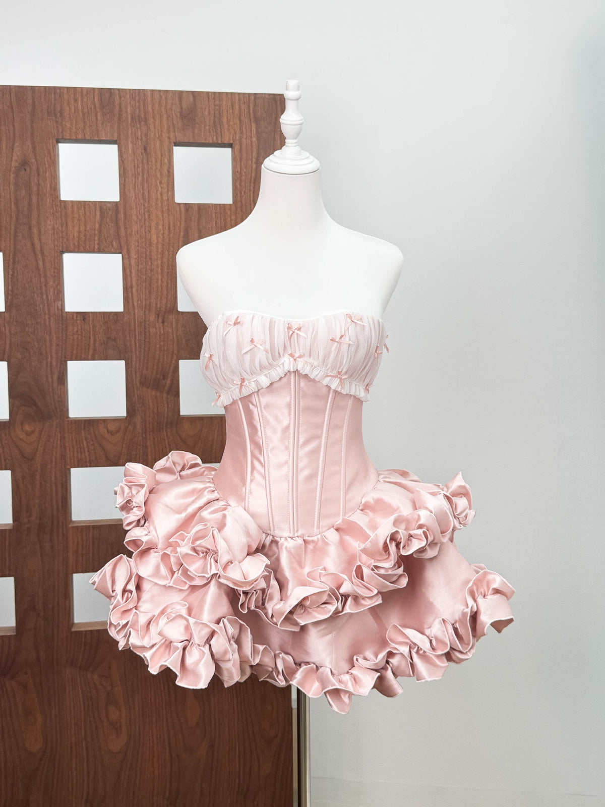 Sweet Strapless Birthday Dress with Bow & Built-in Safety Shorts, Girly Puff Skirt