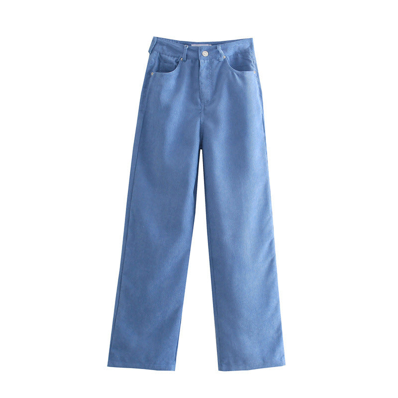 High Waist Corduroy Wide Leg Floor Length Pants