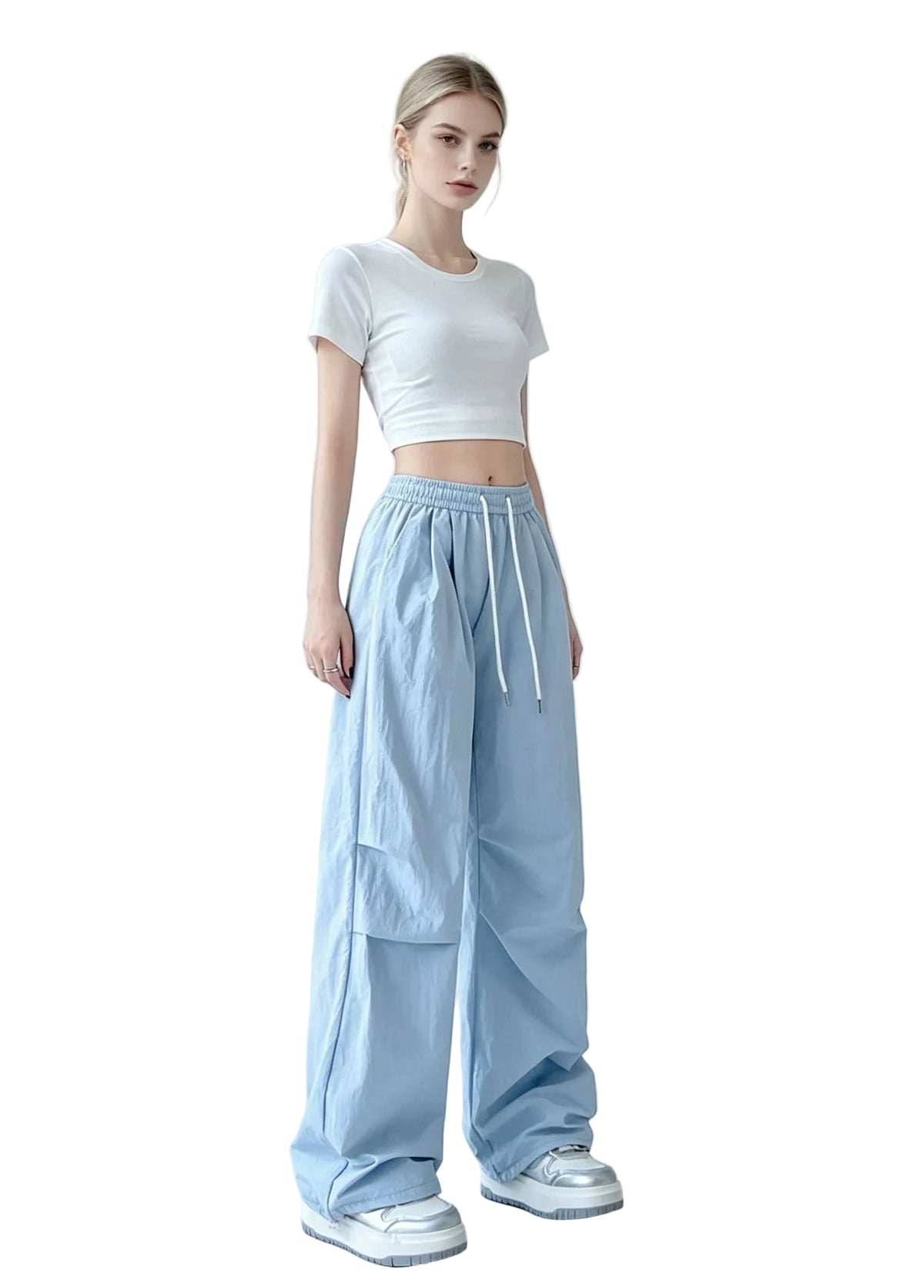 Drawstring Elastic-Waist Wide-Leg Pants