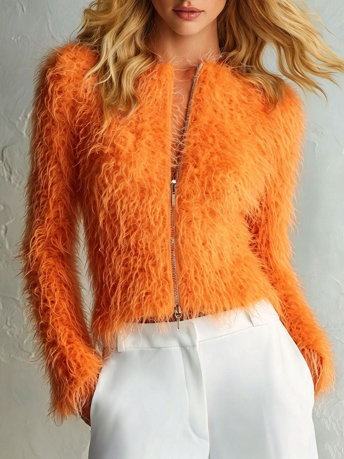 New Fluffy Zip-up Top, Long-sleeved Fashionable And Versatile Jacket
