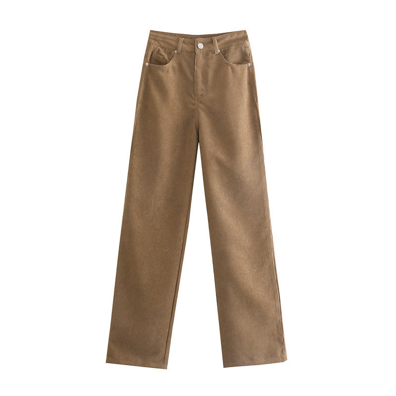 High Waist Corduroy Wide Leg Floor Length Pants